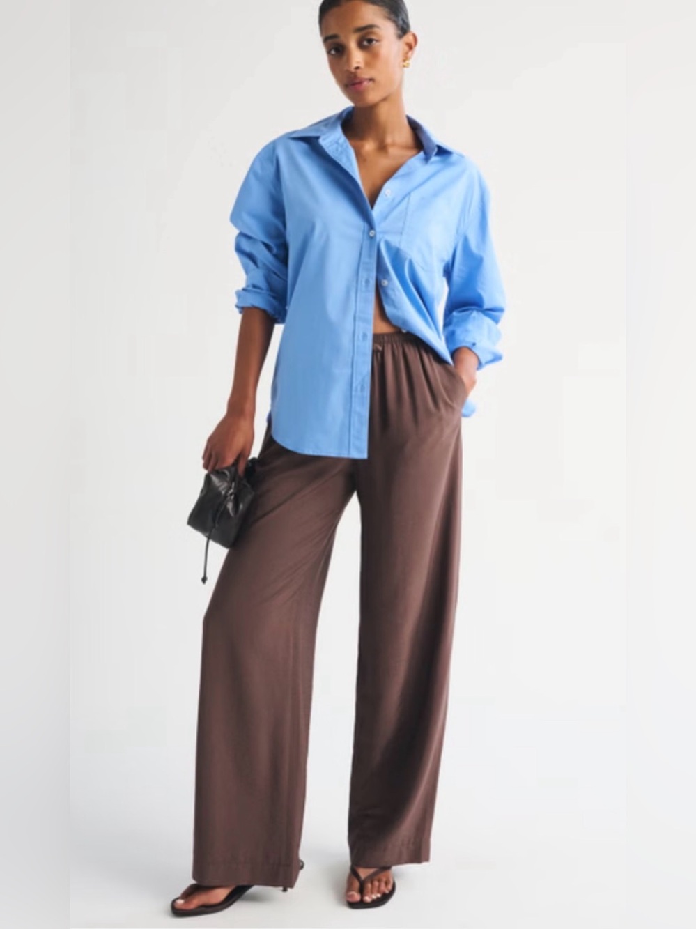 Wide-Leg Pull-On Pants in Brown/Espresso